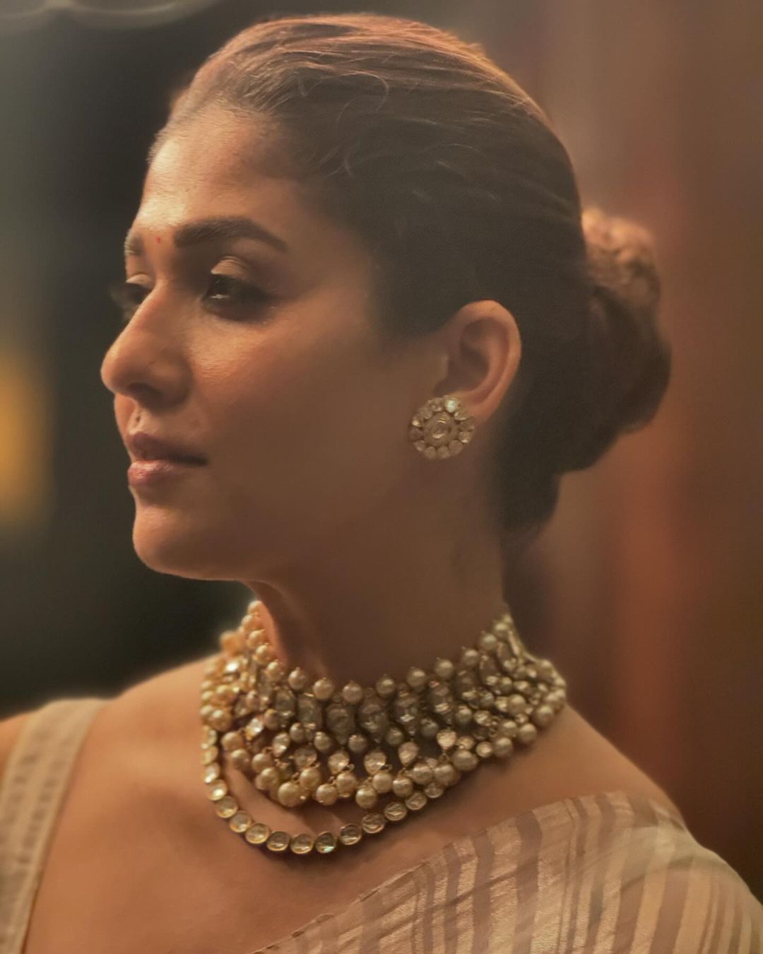 Tamil Actress Nayanthara Face Closeup Beautiful Jewellery